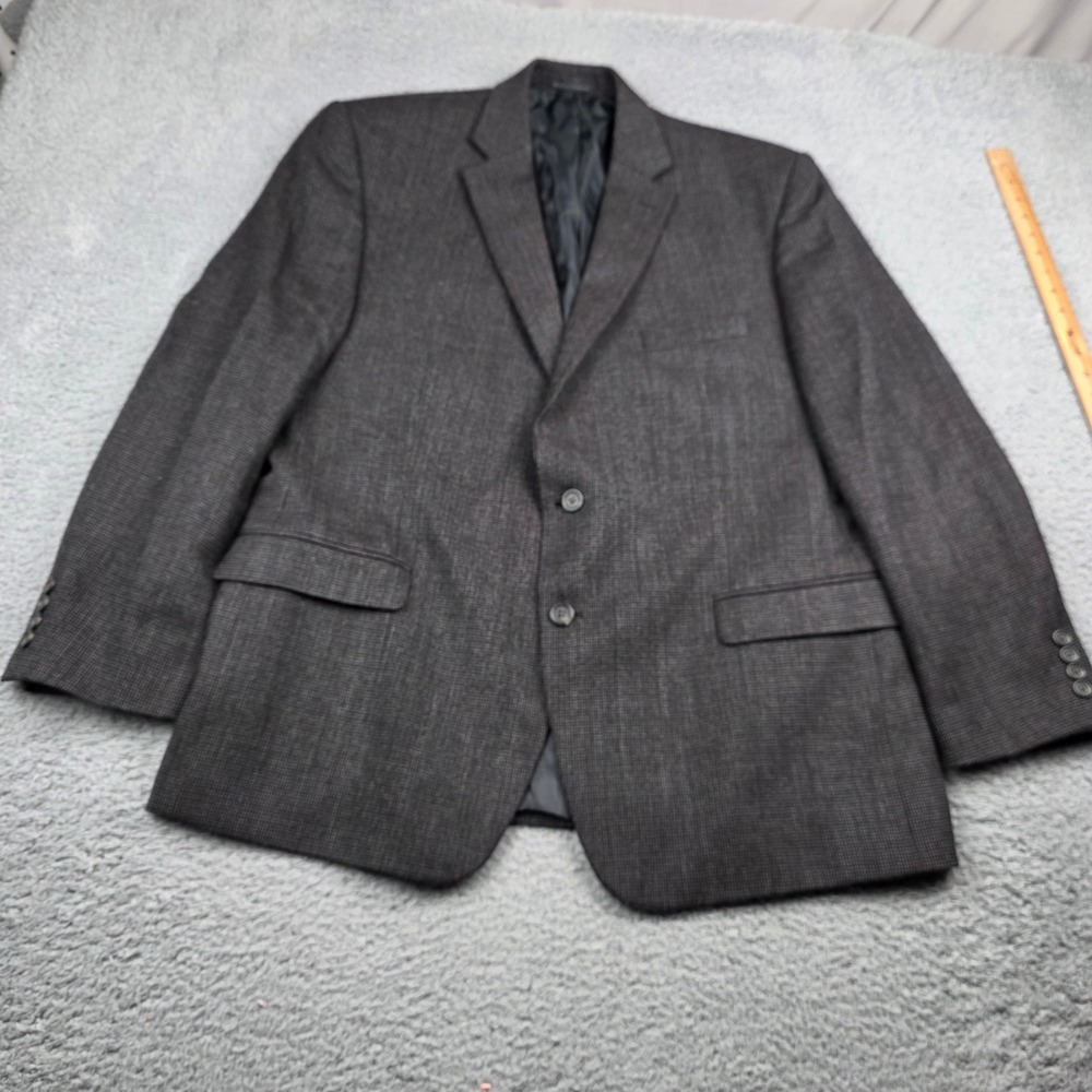 Chaps Mens 46R Wool Blazer Sport Coat Brown Black‎ Micro Check Two Button Jacket